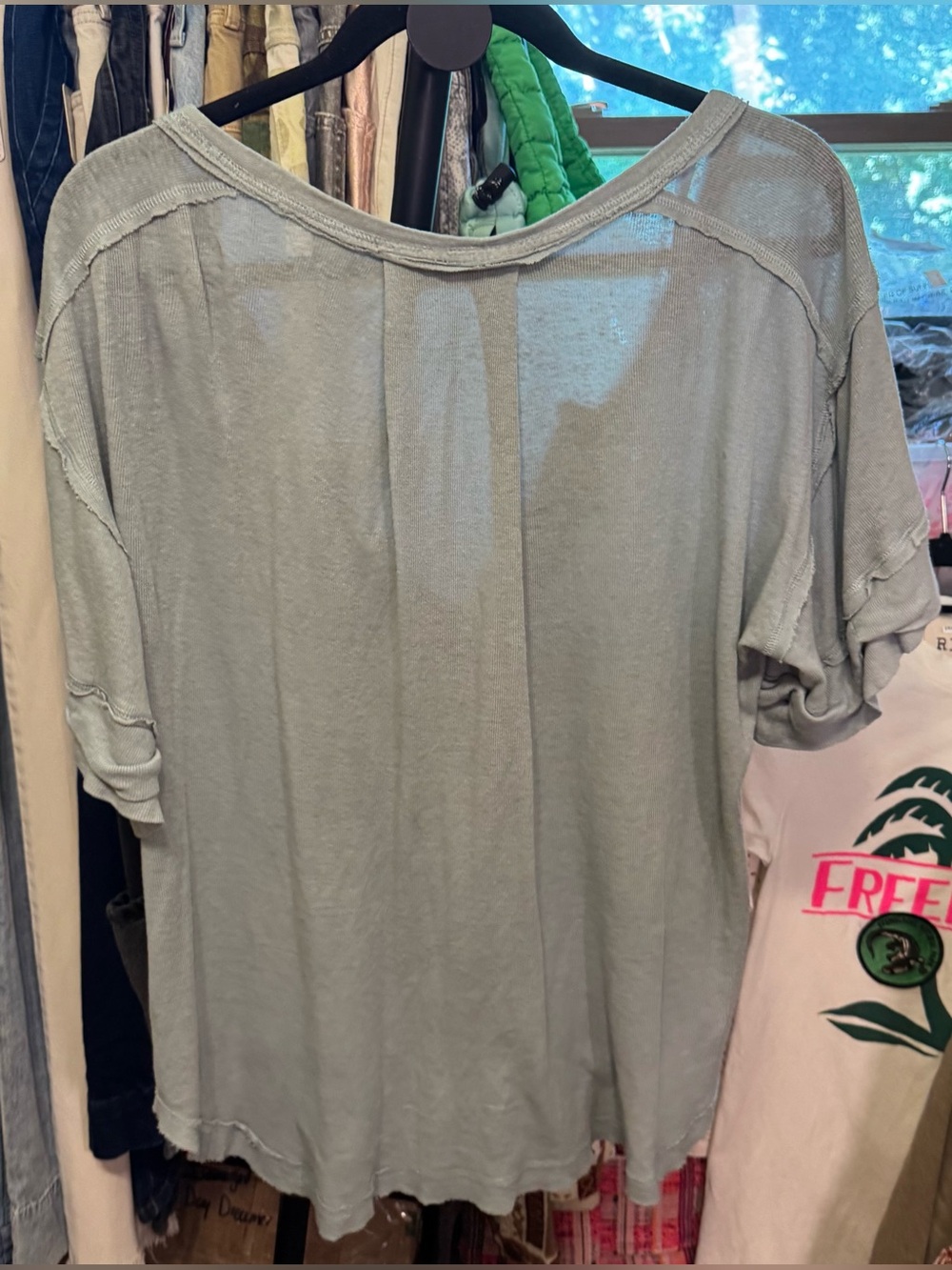 Free People Washed Sage Green Button Henley Short Sleeve Tee - Picture 7 of 8